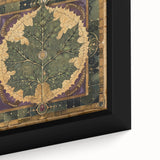 Close-up of a framed canvas wall art showcasing vibrant flowers and botanical leaves, featuring rich colors and intricate details, perfect for home decor.
