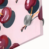 Large abstract wall art featuring assorted fruits in vibrant colors on acrylic glass, suitable for dining room decor.