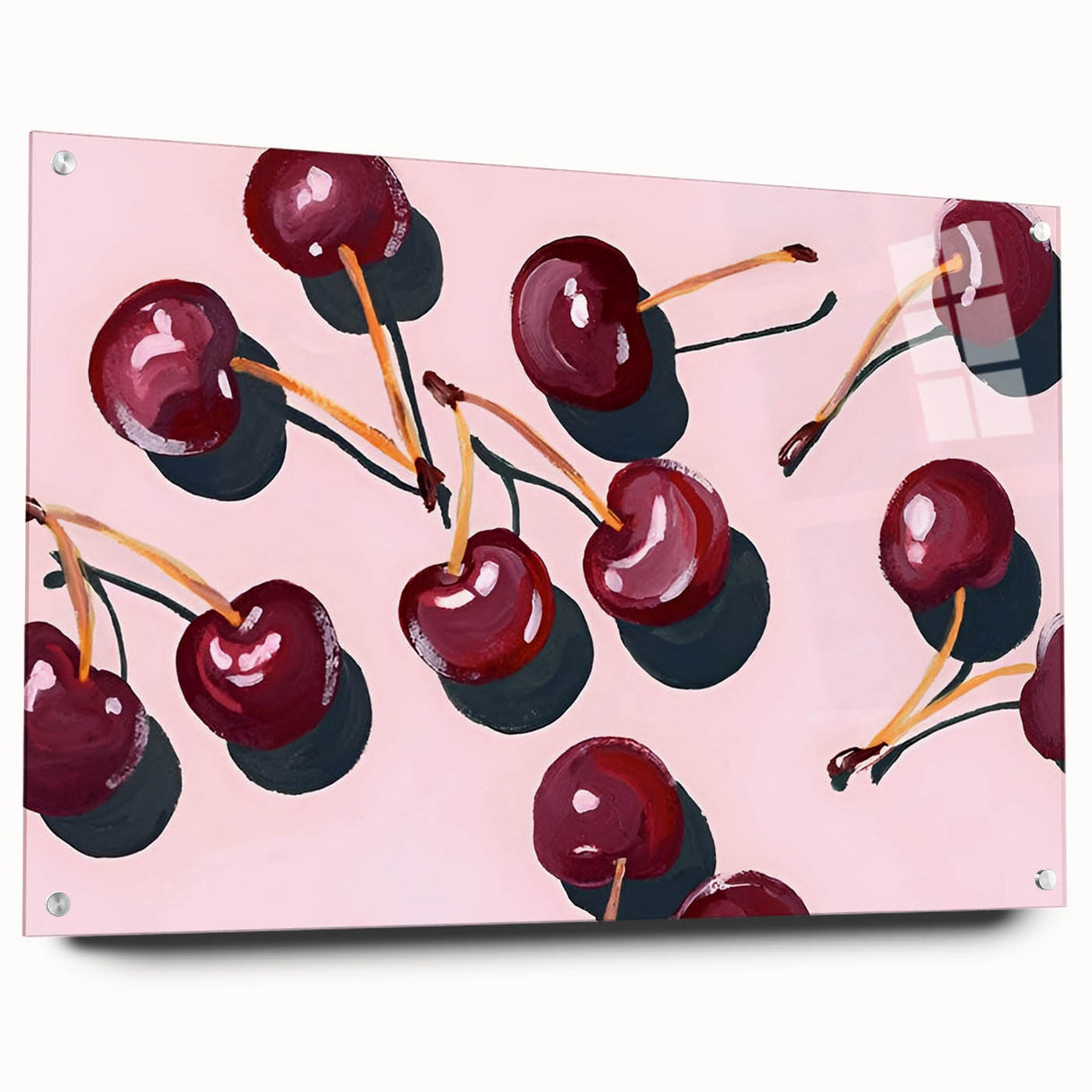 Acrylic print of large abstract wall art featuring vibrant fruits, ideal for dining room decor.