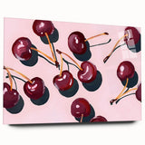 Large abstract wall art featuring assorted fruits in bright colors on acrylic glass, ideal for bedroom or dining room decor.