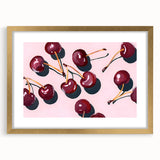 Extra large abstract art print featuring textured fruits in vibrant colors, framed in gold, ideal for living room decor.