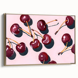 Framed canvas featuring a vintage poster art of assorted fruits in muted earth tones, ideal for bedroom wall decor.