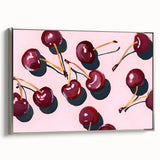 Framed canvas of vintage poster art featuring colorful fruits against a black background, ideal for kitchen decor.