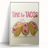 Modern art deco poster featuring a stylized food illustration in vibrant colors on a white acrylic frame.