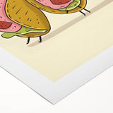 Art deco poster featuring a stylized food-themed design in muted earth tones on rolled canvas.