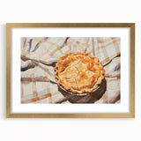 Extra large abstract art print of assorted pastries in textured style, framed with a gold mat, ideal for living room decor.