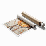 Extra large rolled print featuring assorted pastries in warm beige and brown tones, ideal for classy bathroom wall art.