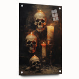 Skulls and Candlelight Halloween Wall Art - Gothic Oil Painting