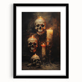 Skulls and Candlelight Halloween Wall Art - Gothic Oil Painting