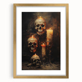 Skulls and Candlelight Halloween Wall Art - Gothic Oil Painting