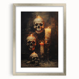 Skulls and Candlelight Halloween Wall Art - Gothic Oil Painting