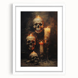 Skulls and Candlelight Halloween Wall Art - Gothic Oil Painting