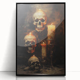 Skulls and Candlelight Halloween Wall Art - Gothic Oil Painting
