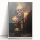 Skulls and Candlelight Halloween Wall Art - Gothic Oil Painting