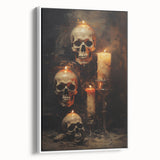 Skulls and Candlelight Halloween Wall Art - Gothic Oil Painting