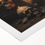 Skulls and Candlelight Halloween Wall Art - Gothic Oil Painting