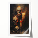Skulls and Candlelight Halloween Wall Art - Gothic Oil Painting