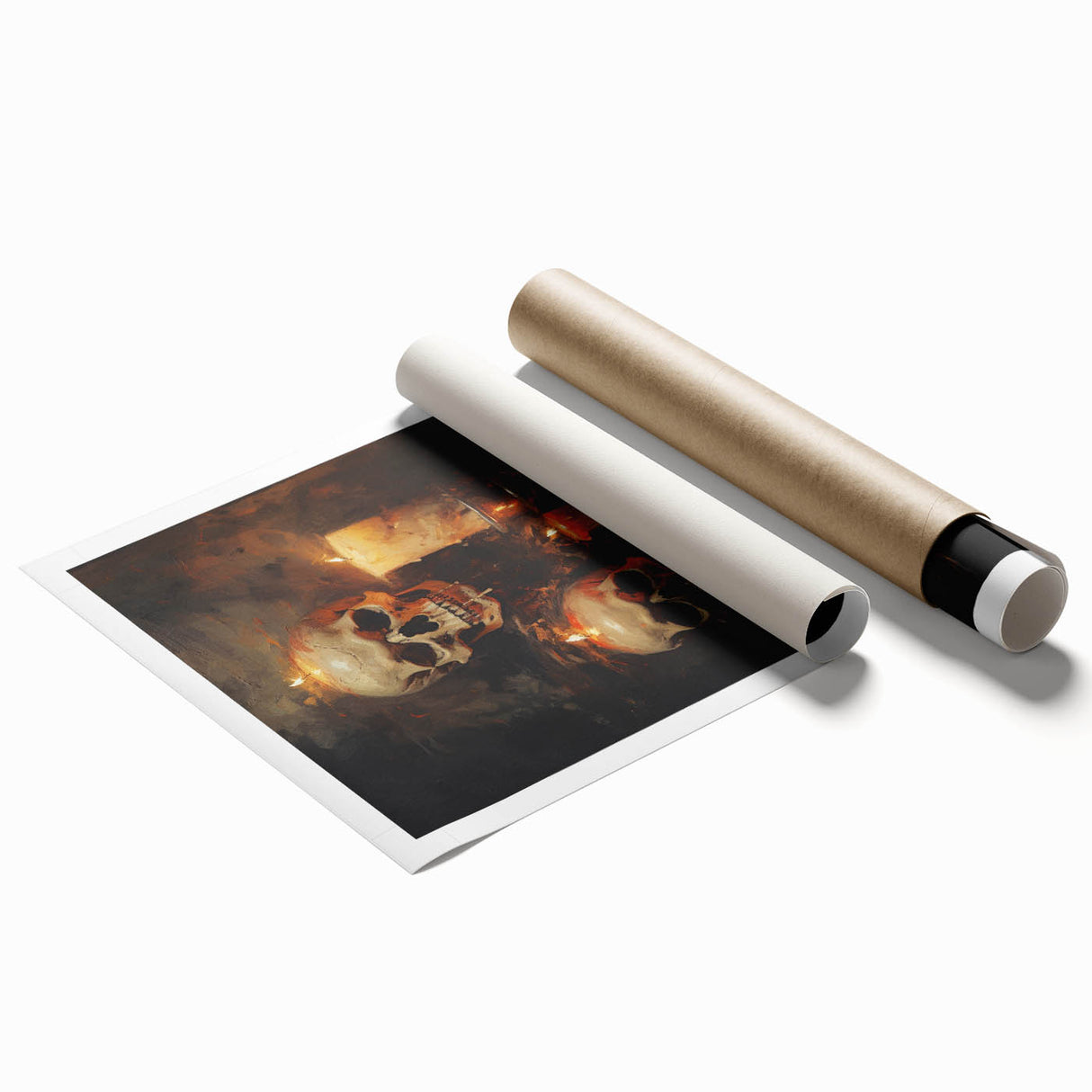 Skulls and Candlelight Halloween Wall Art - Gothic Oil Painting