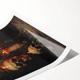 Skulls and Candlelight Halloween Wall Art - Gothic Oil Painting