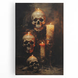 Skulls and Candlelight Halloween Wall Art - Gothic Oil Painting