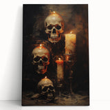 Skulls and Candlelight Halloween Wall Art - Gothic Oil Painting