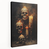Skulls and Candlelight Halloween Wall Art - Gothic Oil Painting