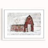Front view of a landscape barn wall art frame with a white mat, showcasing rustic charm and natural colors, perfect for farmhouse decor or country-themed interiors.