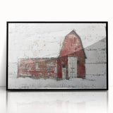 Framed acrylic wall art depicting a serene landscape with a rustic barn, featuring a black frame and vibrant colors, ideal for home decor and enhancing interior aesthetics.