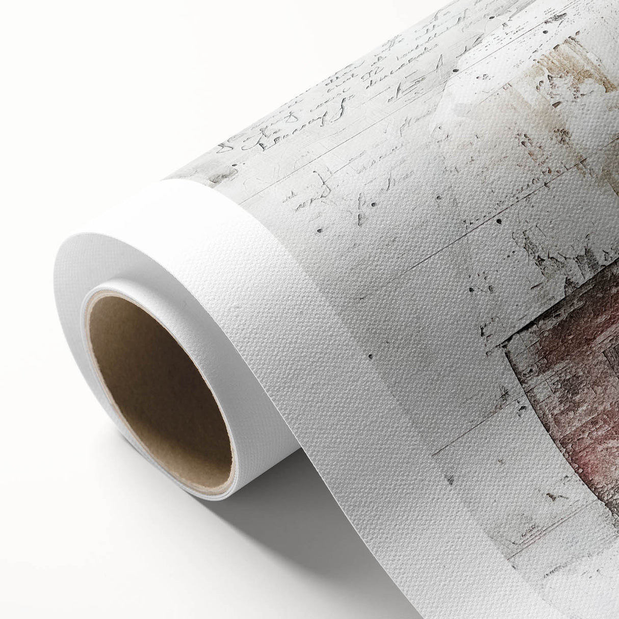 Rolled canvas depicting a serene landscape with a rustic barn set against a vibrant sunset, elegantly packaged in a protective cardboard tube for easy display.