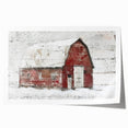 Vibrant landscape barn wall art rolled print showcasing a rustic red barn surrounded by lush green fields and a serene blue sky, perfect for home decor.