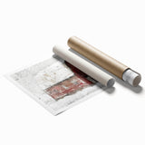 Rustic barn scene landscape wall art print, showcasing vibrant colors and intricate details, rolled for easy shipping and display in a stylish home setting.