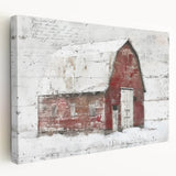 Stretched canvas wall art showcasing a vibrant landscape scene with a rustic barn, featuring rich colors and detailed textures, ideal for farmhouse decor.