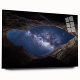 Acrylic glass artwork showcasing a stunning landscape of canyons with vibrant colors and intricate details, viewed from the side without pins, perfect for modern decor.