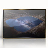 Framed acrylic artwork showcasing a stunning landscape of canyons in rich gold tones, designed to enhance modern decor with its vibrant colors and intricate details.