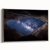 Framed canvas artwork depicting a stunning landscape of canyons, showcasing rich earthy tones and gold accents, perfect for enhancing home decor.