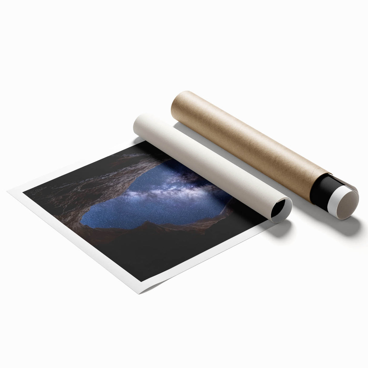 Vibrant rolled landscape print showcasing dramatic canyons with rich colors and intricate details, perfect for home decor and art enthusiasts. Packaged securely in a sturdy tube for safe delivery.