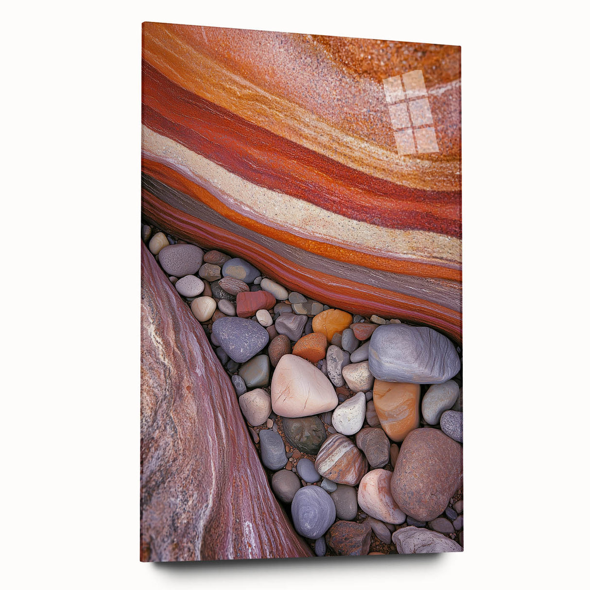 Acrylic landscape artwork depicting a serene desert scene in warm tones, presented in a side view without pins, perfect for modern home decor.