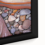 Close-up of a framed canvas showcasing a stunning desert landscape design, featuring warm earthy tones and intricate details that capture the essence of nature. The artwork is presented in a sleek frame, making it an ideal decor piece for modern interiors.