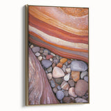 Framed canvas artwork showcasing a desert landscape with golden accents, elegantly displayed in a side view, perfect for enhancing home decor aesthetics.