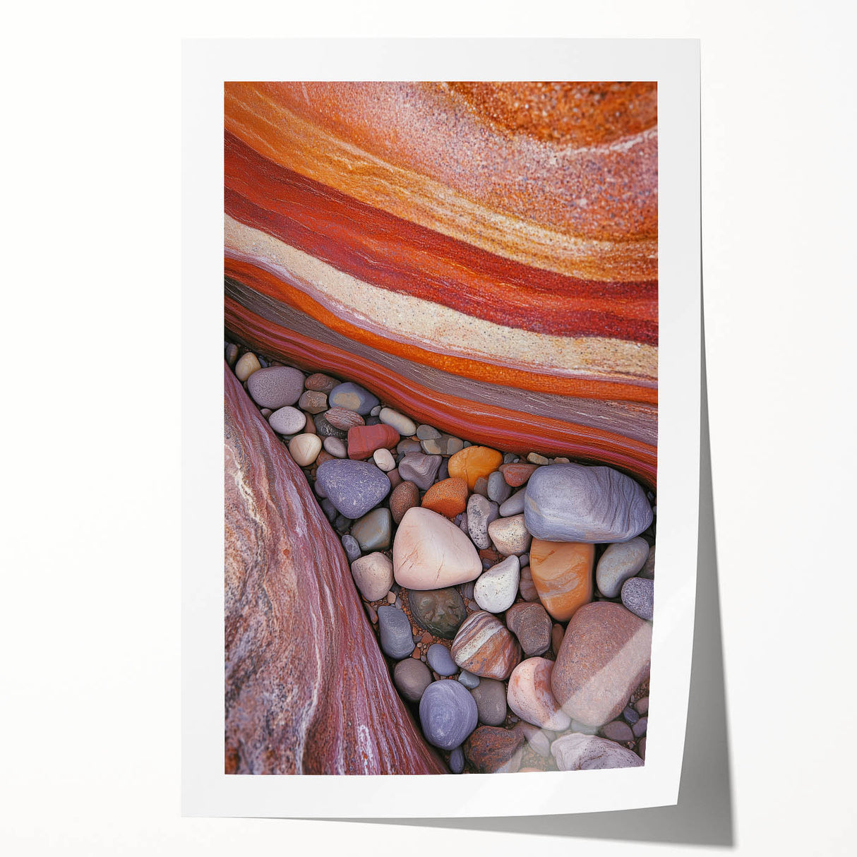 Desert landscape rolled print showcasing vibrant hues of orange and yellow, depicting a serene sunset over sand dunes, elegantly packaged in a protective tube.