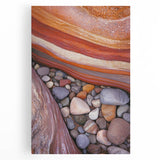 Desert landscape stretched canvas artwork showcasing vibrant hues of orange and yellow under a clear blue sky, enhancing modern home decor. Perfect for adding warmth and depth to living spaces.