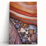 Desert landscape stretched canvas art depicting vibrant hues of orange and yellow, showcasing a serene sunset over sand dunes, perfect for modern home decor.