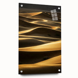 Acrylic glass artwork showcasing a stunning side view of abstract dunes in vibrant colors, elegantly pinned for display, perfect for modern home decor.