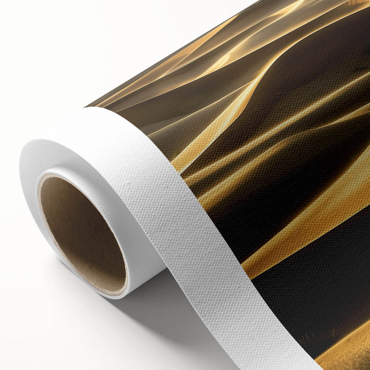 Rolled canvas print showcasing a stunning desert dune landscape with warm sandy tones and soft shadows, elegantly packaged in a protective cardboard tube for shipping. Perfect for enhancing interior decor with a touch of nature-inspired art.