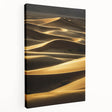 Stretched canvas artwork showcasing serene dunes landscape in warm tones, ideal for home decor. Side view highlights canvas depth and texture, enhancing aesthetic appeal.