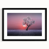 Framed landscape artwork showcasing vibrant fields with a black mat and frame, ideal for home decor, adding a touch of nature-inspired elegance to interiors.