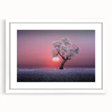 Framed landscape art print featuring serene fields and vibrant colors, matted in white for a modern aesthetic, perfect for home or office decor.