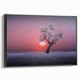 Framed canvas artwork showcasing a vibrant landscape scene with fields in rich green and golden hues, displayed in a sleek black frame, ideal for home decor.