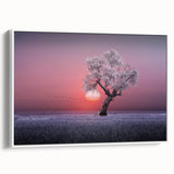 Framed canvas artwork showcasing a scenic landscape of vibrant green fields, designed to enhance home decor with a modern aesthetic; side view highlights the white frame.
