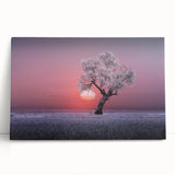 Stretched canvas artwork depicting vibrant green landscapes and golden fields, leaning against a textured wall, ideal for nature-themed decor.